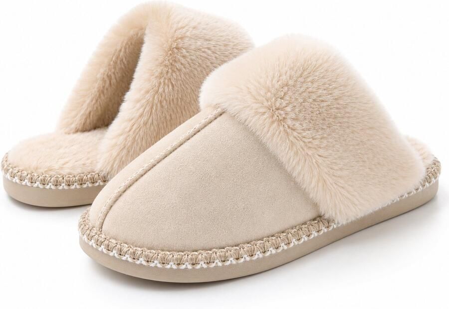 Puresolve Dames Pantoffels Warme Gevoerde Huisschoenen Zachte Pluche Voering Comfortabele Instappers beige