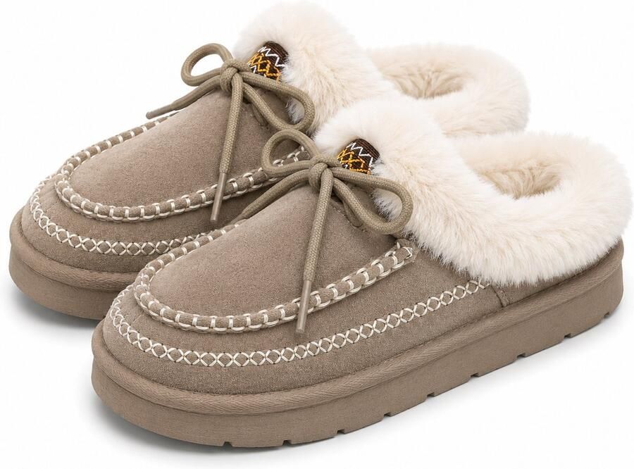 Puresolve Dames Pantoffels Warme Gevoerde Sloffen Instapmodel met Antislip Zool Binnen & Buiten Khaki