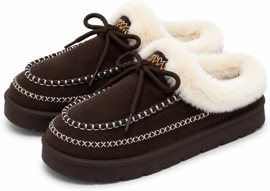 Puresolve Dames Pantoffels Warme Gevoerde Sloffen Instapmodel met Antislip Zool Binnen & Buiten Donker bruin