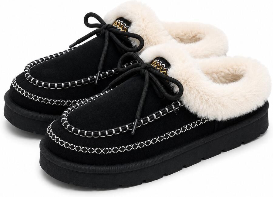Puresolve Dames Pantoffels Warme Gevoerde Sloffen Instapmodel met Antislip Zool Binnen & Buiten zwart