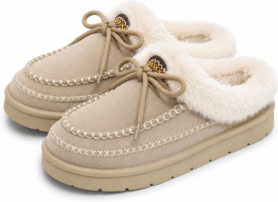 Puresolve Dames Pantoffels Warme Gevoerde Sloffen Instapmodel met Antislip Zool Binnen & Buiten Beige