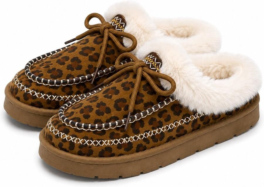 Puresolve Dames Pantoffels Warme Gevoerde Sloffen Instapmodel met Antislip Zool Binnen & Buiten Panterprint