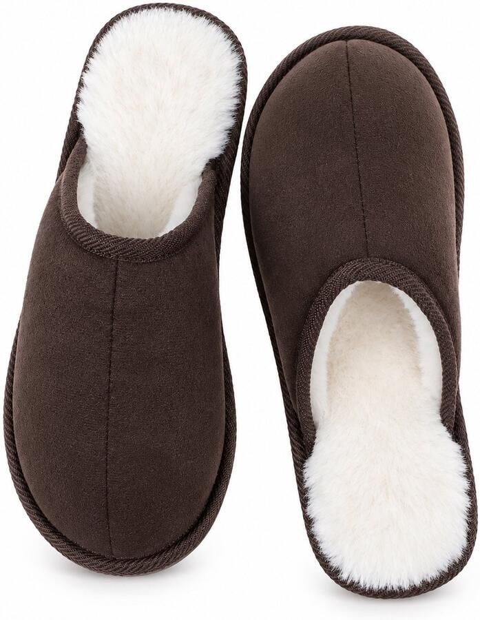 Puresolve Dames Pantoffels Warme Gevoerde Sloffen Zachte Winterpantoffels Donker bruin