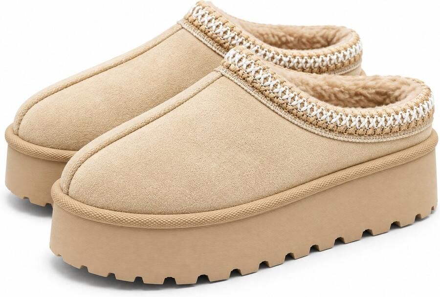 Puresolve Dames Pantoffels Warme Sloffen Dames Dikke Antislip Zool Gevoerd Voor Binnen & Buiten Instapmodel Beige