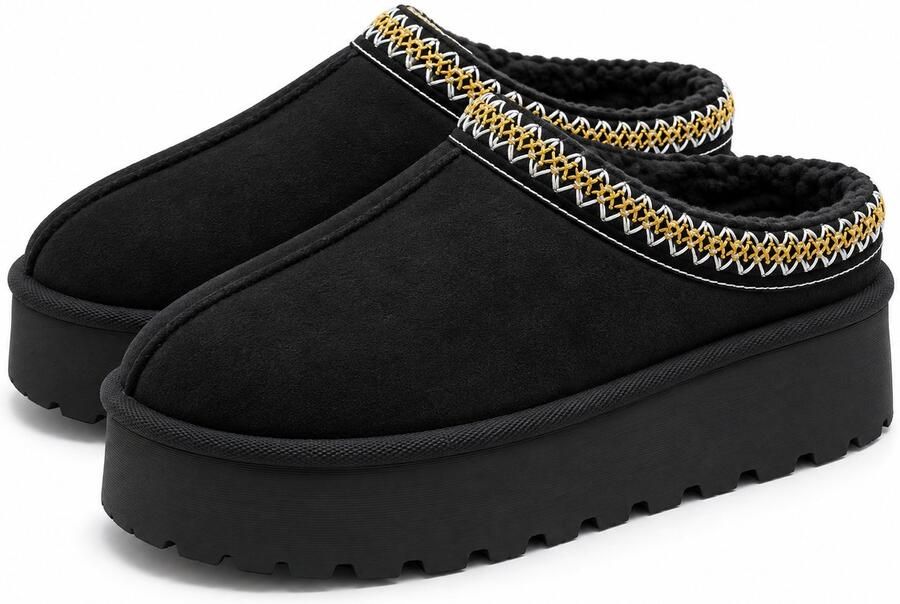 Puresolve Dames Pantoffels Warme Sloffen Dames Dikke Antislip Zool Gevoerd Voor Binnen & Buiten Instapmodel Zwart