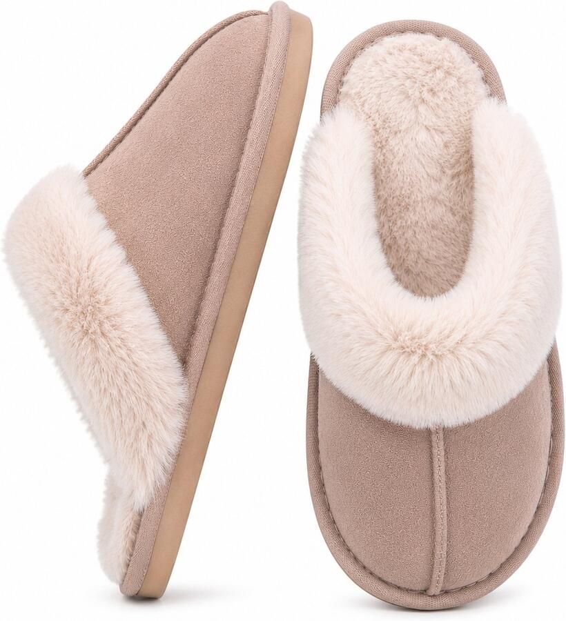 Puresolve Heren Pantoffels Warme Fluffy Sloffen Pluche Huisschoenen met Antislip Zool Comfortabele Winter Pantoffels Beige