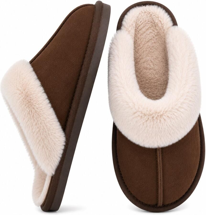 Puresolve Heren Pantoffels Warme Fluffy Sloffen Pluche Huisschoenen met Antislip Zool Comfortabele Winter Pantoffels Bruin