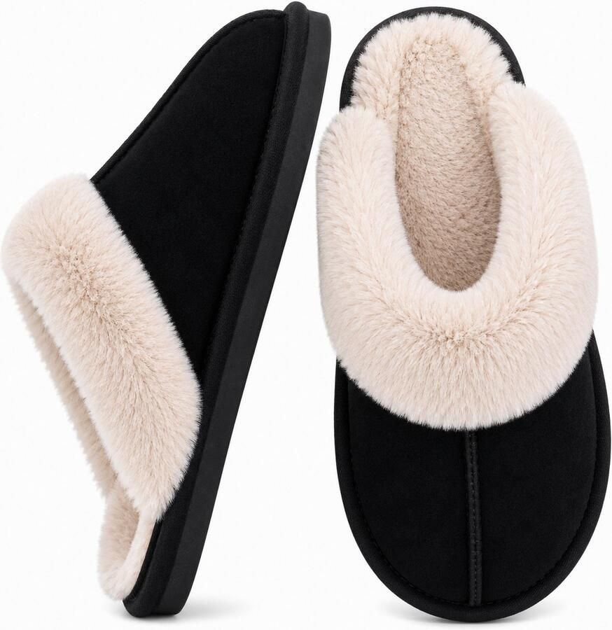 Puresolve Heren Pantoffels Warme Fluffy Sloffen Pluche Huisschoenen met Antislip Zool Comfortabele Winter Pantoffels Zwart