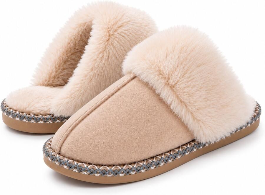 Puresolve Dames Pantoffels Warme Gevoerde Huisschoenen Zachte Pluche Voering Comfortabele Instappers beige