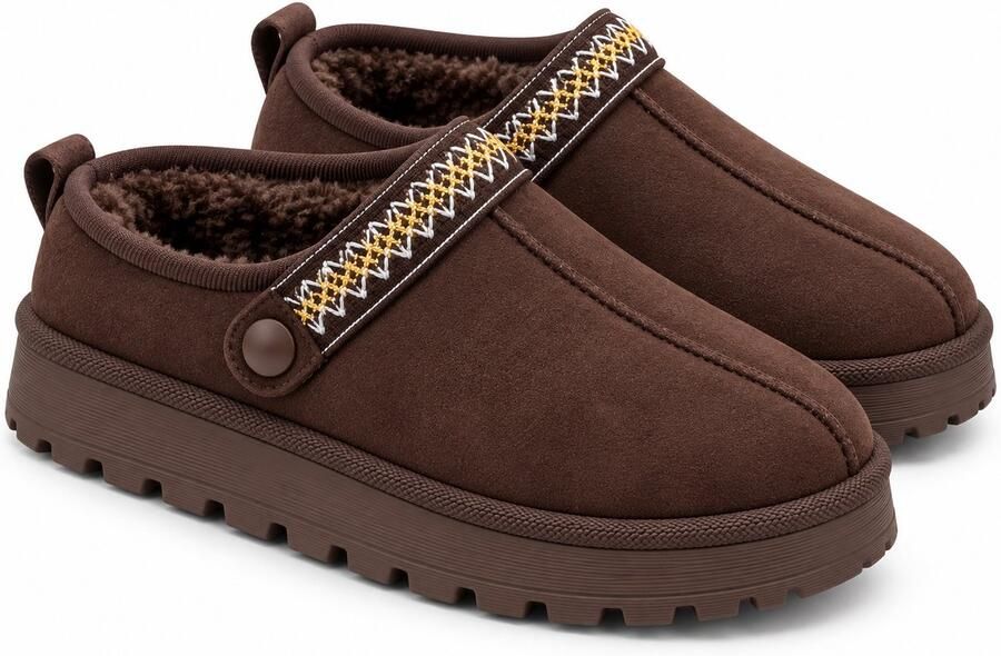 Puresolve Pantoffels Dames Warme Sloffen met Zachte Voering Comfortabele Voor Binnen & Buiten Donker bruin