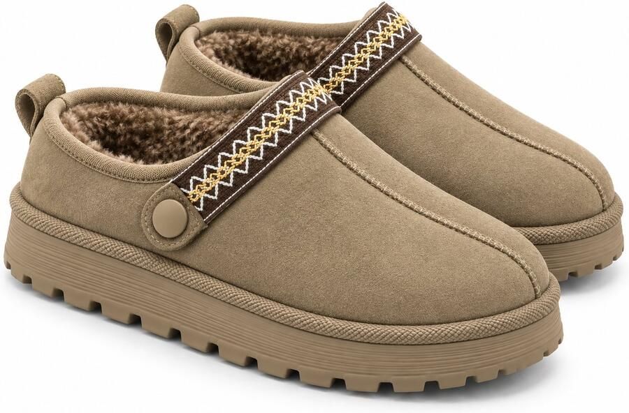Puresolve Pantoffels Dames Warme Sloffen met Zachte Voering Comfortabele Voor Binnen & Buiten Khaki
