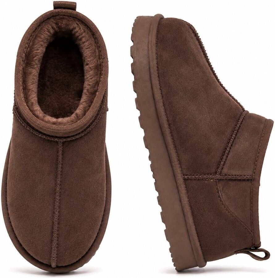 Puresolve Warme Dames Pantoffels Enkellaars Sloffen met Voering Stevige Zool voor Binnen & Buiten Winter Donker bruin