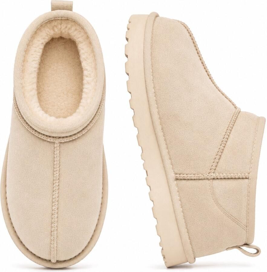 Puresolve Warme Dames Pantoffels Enkellaars Sloffen met Voering Stevige Zool voor Binnen & Buiten Winter Beige