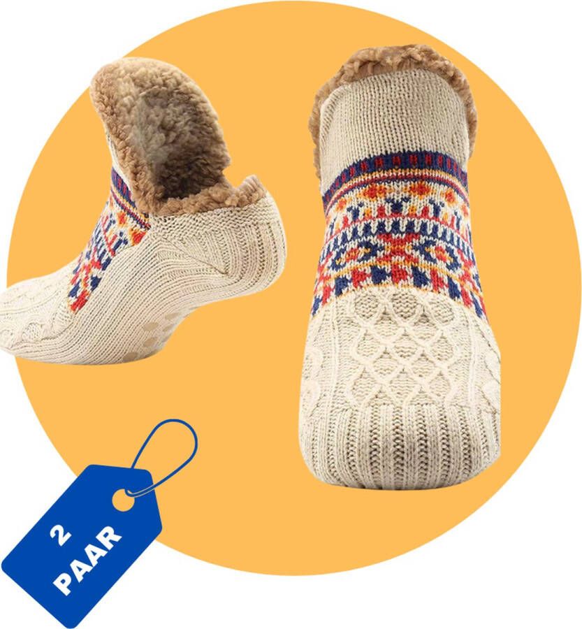 Purssolve Sokken huissokken en 2 paar Verwarmde sokken pantoffels sokken winter sokken anti slip fluffy sokken winter sokken Crème