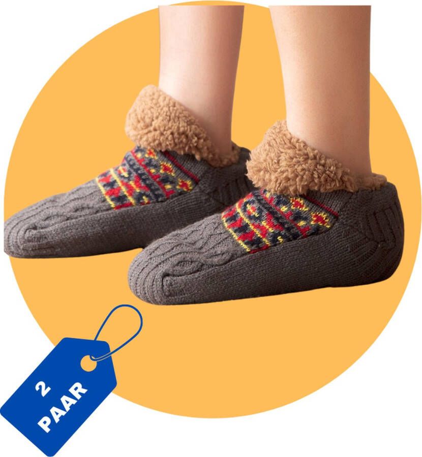 Purssolve Sokken huissokken en 2 paar Verwarmde sokken pantoffels sokken winter sokken anti slip fluffy sokken winter sokken Grijs
