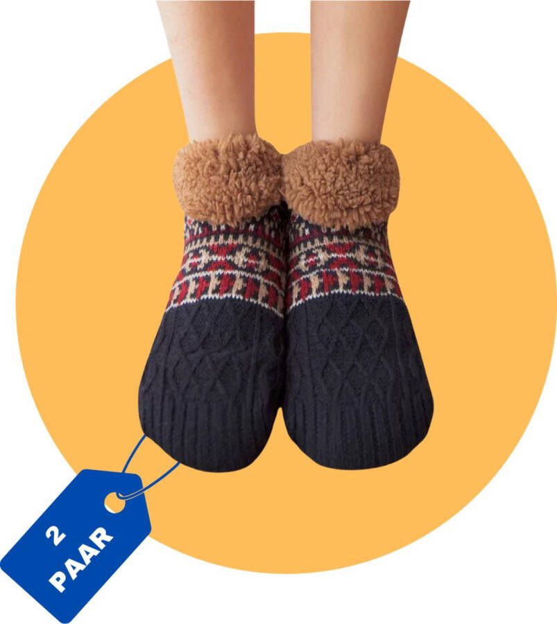 Purssolve Huissokken dames en heren 2 paar pantoffels sokken winter sokken anti slip fluffy sokken winter sokken Navy