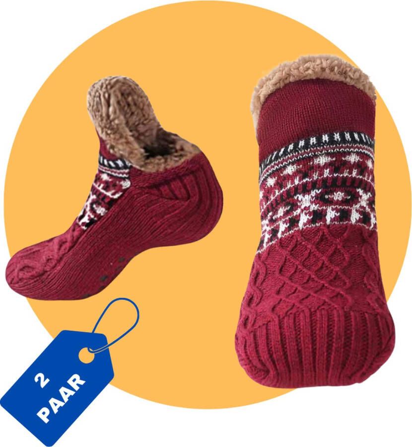 Purssolve Huissokken dames en heren 2 paar pantoffels sokken Winter sokken Anti Slip Fluffy Sokken Winter Sokken Rood