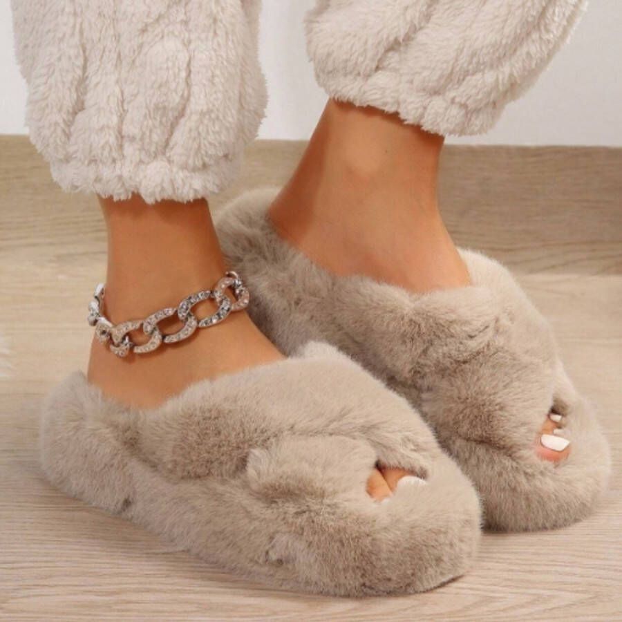 Purssolve Pantoffels Dames slippers dames sloffen hoge zool harde zool khaki