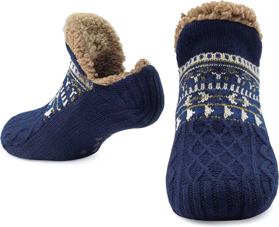 Purssolve Sokken huissokken en 2 paar Verwarmde sokken pantoffels sokken winter sokken anti slip fluffy sokken winter sokken Blauw
