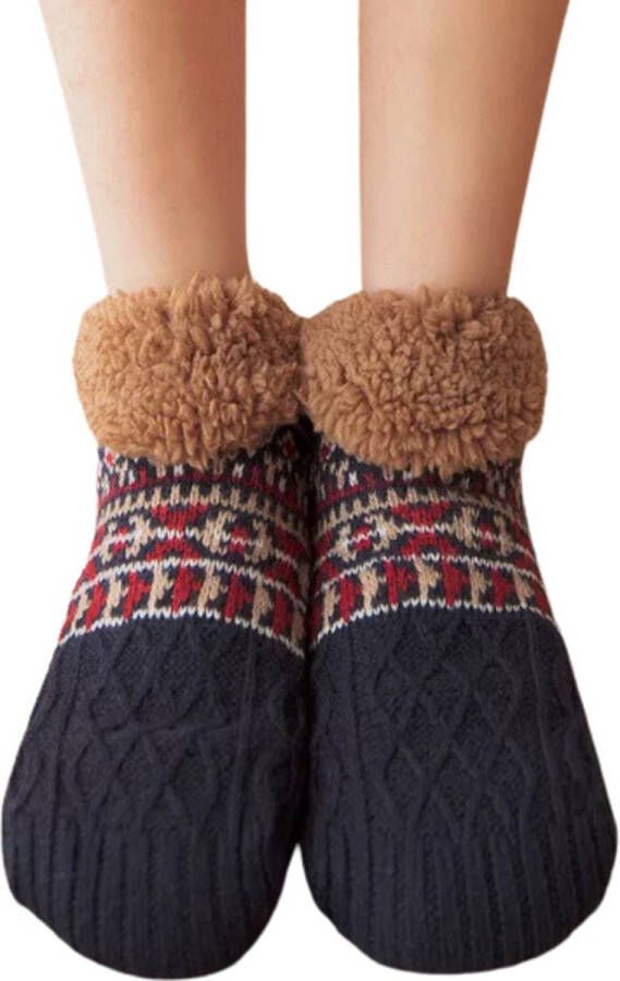 Purssolve Sokken huissokken en 2 paar Verwarmde sokken pantoffels sokken winter sokken anti slip fluffy sokken winter sokken Navy