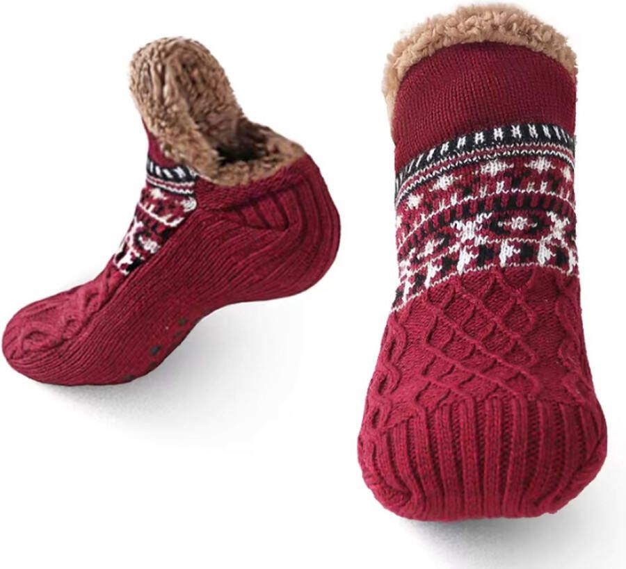 Purssolve Sokken huissokken en 2 paar Verwarmde sokken pantoffels sokken winter sokken anti slip fluffy sokken winter sokken Rood