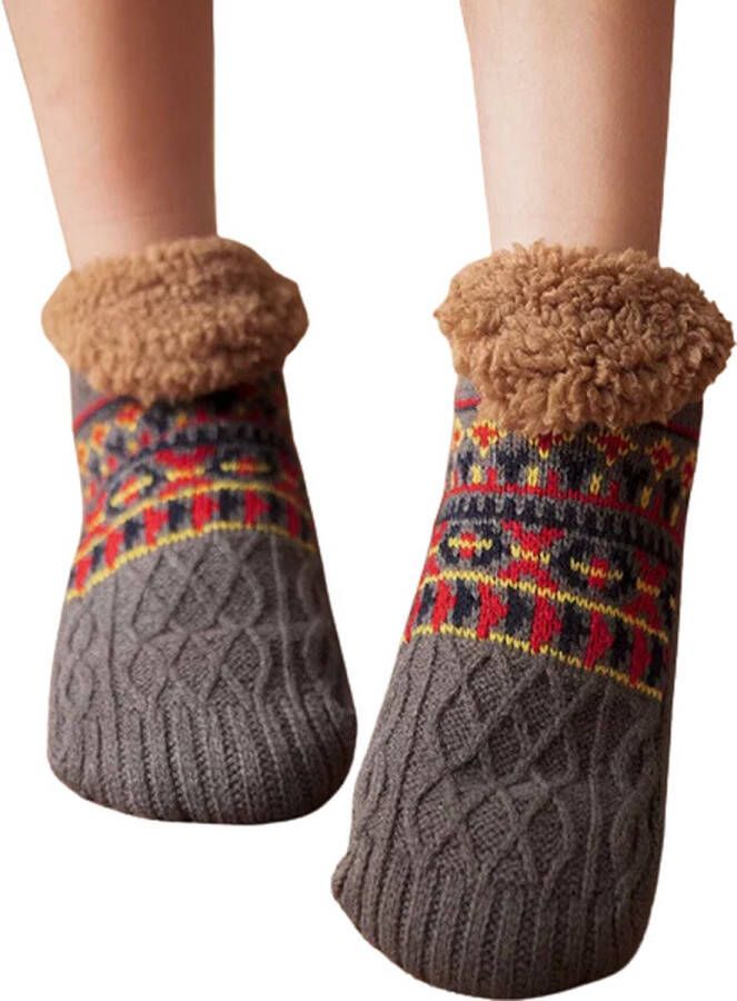 Purssolve Sokken huissokken en 2 paar Verwarmde sokken pantoffels sokken winter sokken anti slip fluffy sokken winter sokken Grijs