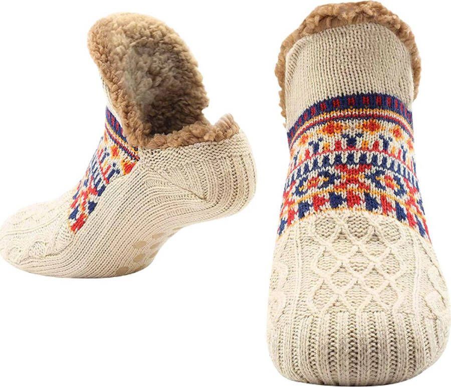 Purssolve Sokken huissokken en 2 paar Verwarmde sokken pantoffels sokken winter sokken anti slip fluffy sokken winter sokken Crème