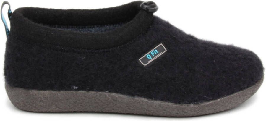 Q Fit 3567 Cato Zwart wol pantoffel Kleur Zwart)