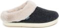 Q Fit Roan Zwarte Vilten Open Dames Pantoffels Zwart - Blauw