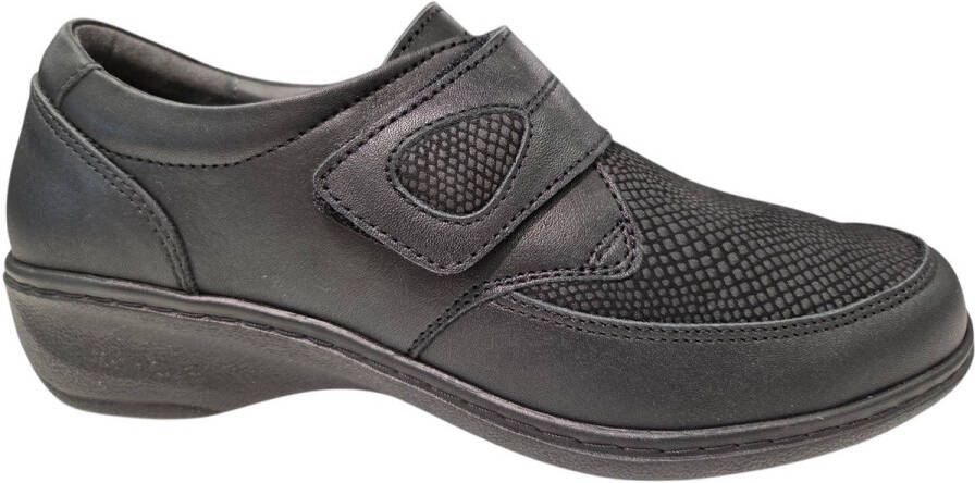 Q Fit Berlin Zwarte Leren Klittenand Schoenen Dames Zwart