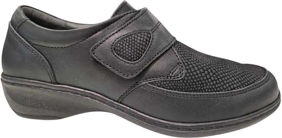 Q Fit Berlin Zwarte Leren Klittenand Schoenen Dames Zwart