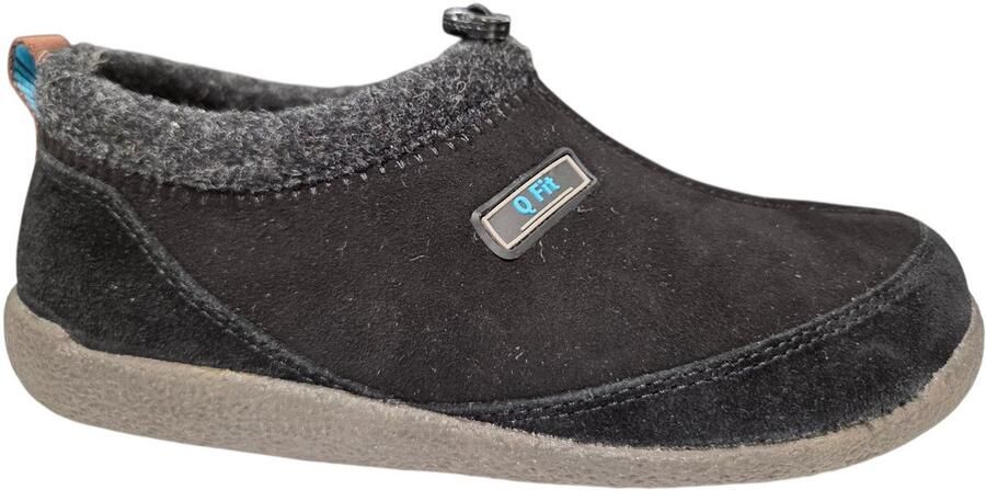 Q Fit Bern 3 Zwarte Suede Dames Gesloten Pantoffels Zwart