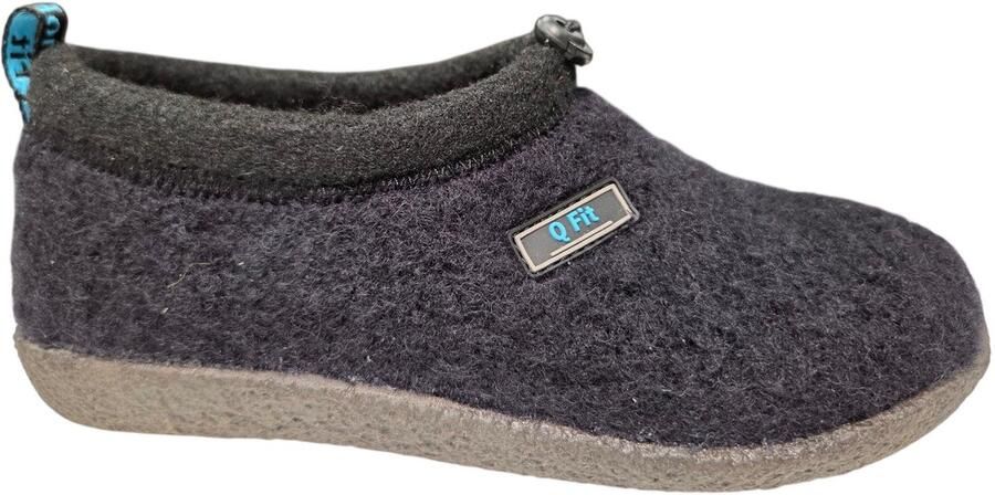 Q Fit Cato Zwarte Wollen Gesloten Dames Pantoffels Zwart