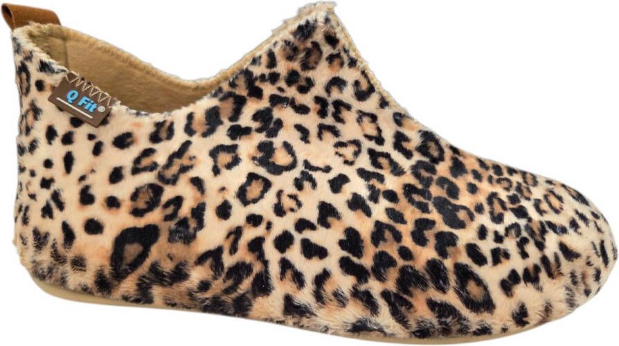 Q Fit Lieke Combi Beige Panterprint Gesloten Dames Pantoffels Beige Panterprint