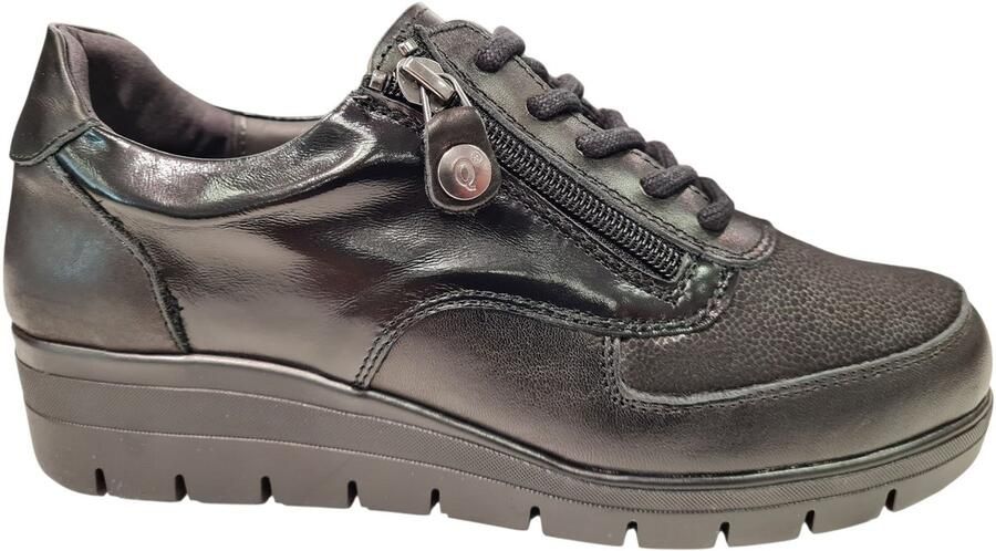 Q Fit Maria Zwarte Leren Dames Sneakers Zwart