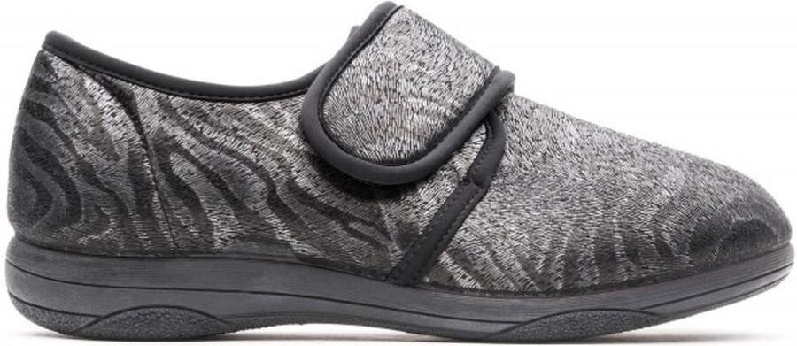 Q Fit Medisch Schoen Pantoffel Stretch Klittenband Zwart Tijgerprint