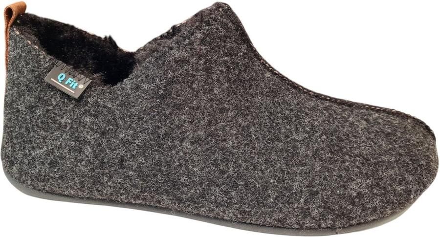 Q-Fit Pisa Vilt Black Heren Pantoffels Zwart