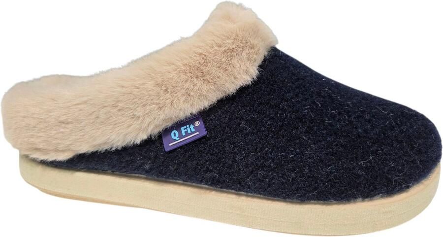 Q Fit Roan Blauwe Vilten Open Dames Pantoffels Blauw - Foto 2
