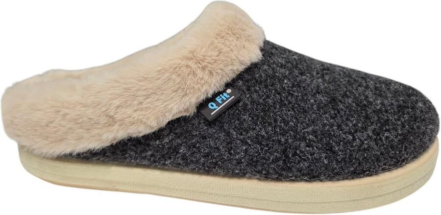 Q Fit Roan Zwarte Vilten Open Dames Pantoffels Zwart - Foto 2