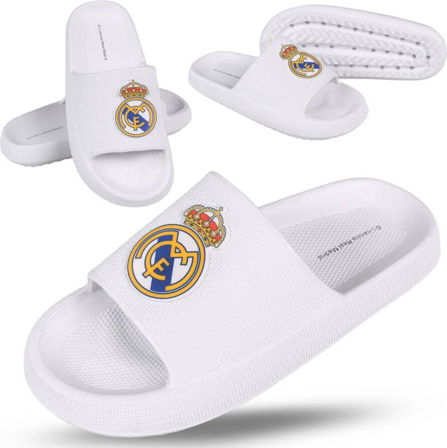 Real Madrid CF Real Madrid Witte teenslippers van SCHUIMRUBBEREN SLIPPERS voor het zwembad DIKKE ZOOL LICHTGEWICHT voor volwassenen