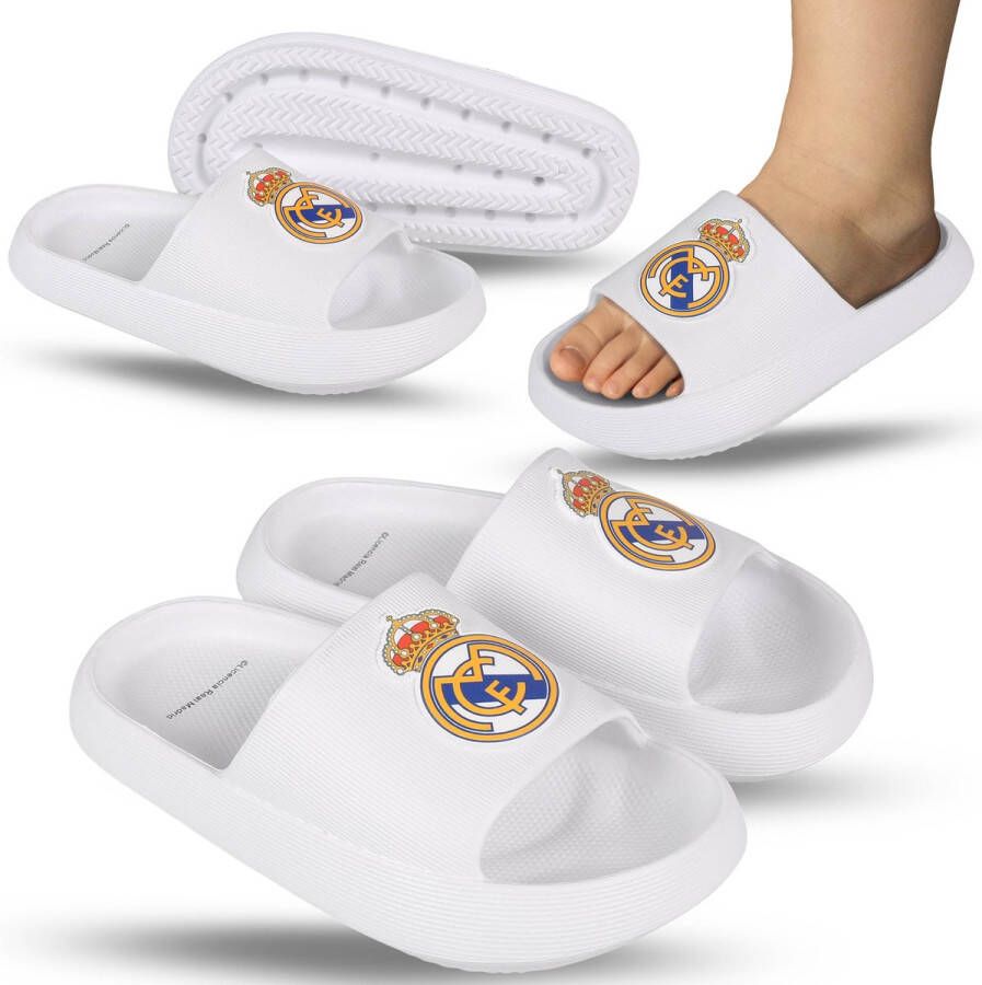 Real Madrid CF Real Madrid Witte teenslippers van SCHUIMRUBBEREN SLIPPERS voor kinderen DIKKE ZOOL LICHTGEWICHT