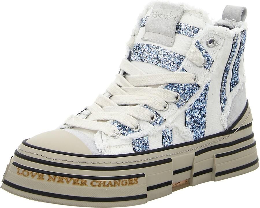 REBECCA WHITE V02L-5B NAVY-WHITE+BLUE GLITTER dames sneakers wit