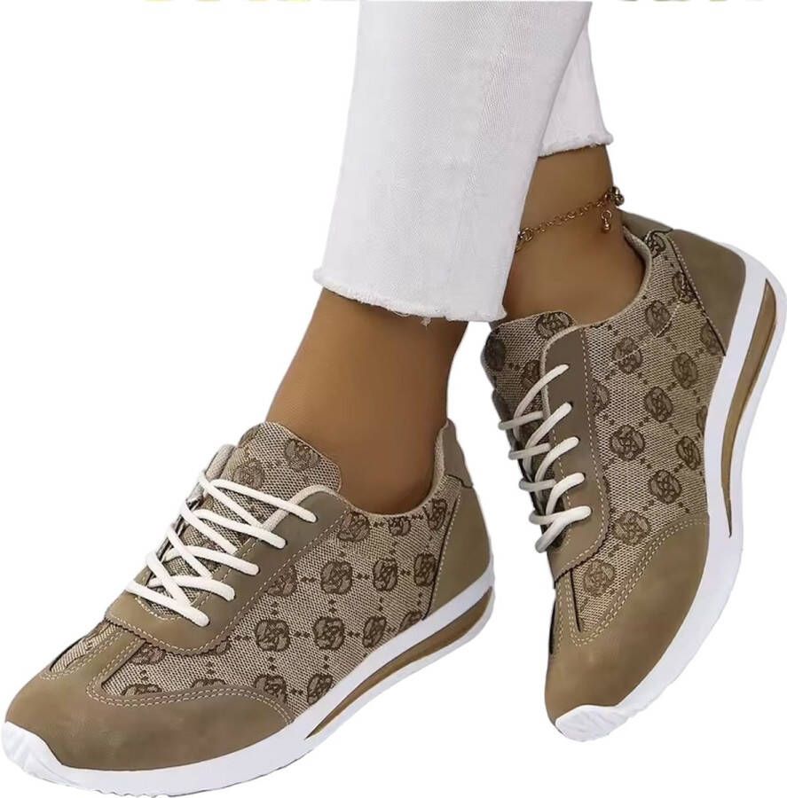 RedParrot Designer Sneakers Dames Beige Bruin Schoenen Sport