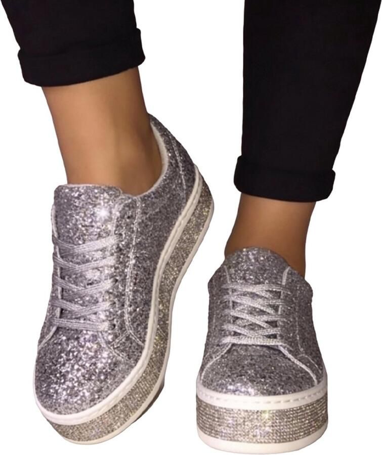 RedParrot Glitter Schoenen Dames Glinster Zilver Party Feest Damesschoenen