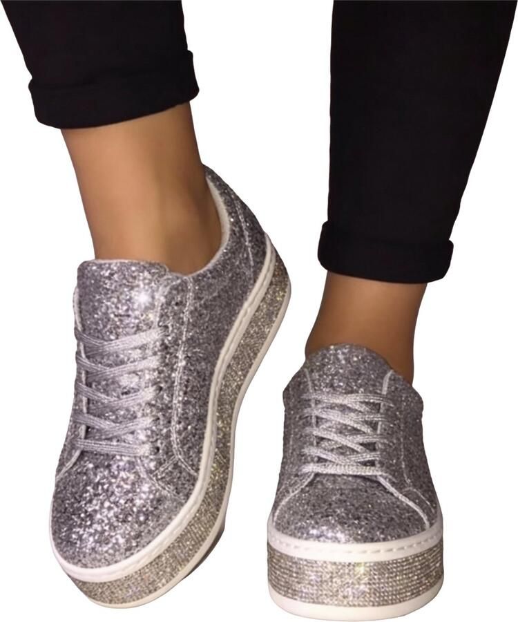 RedParrot Glitter Schoenen Dames Glinster Zilver Party Feest Damesschoenen