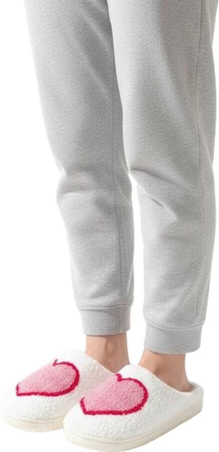 RedParrot Warme Love Sloffen Pantoffels Instappers Wit Hartje Dames