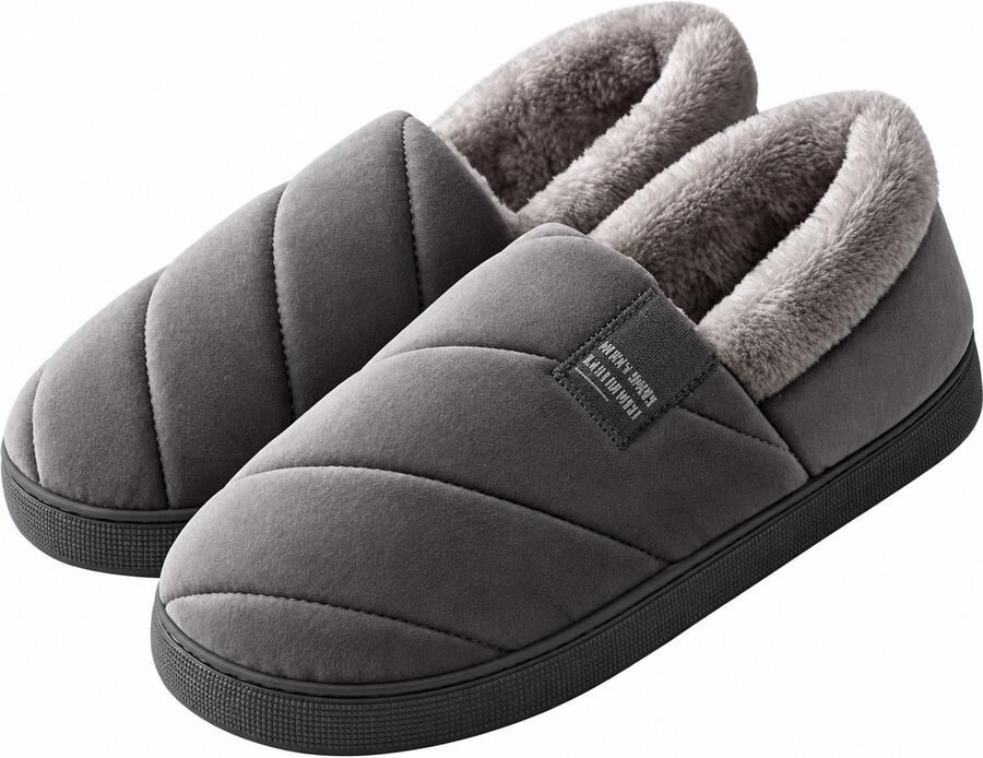 RedParrot Warme Pantoffels Instappers Imitatie Bont Grijs Sloffen Unisex Anti Slip