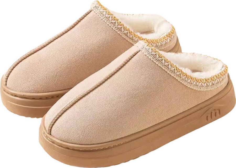 RedParrot Warme Dames Instappers Sloffen Pantoffels Beige Bruin Mode Unisex