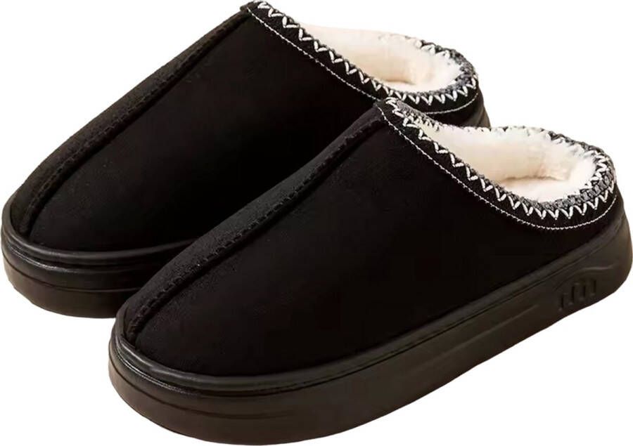 RedParrot Warme Dames Instappers Sloffen Pantoffels Zwart Mode Unisex