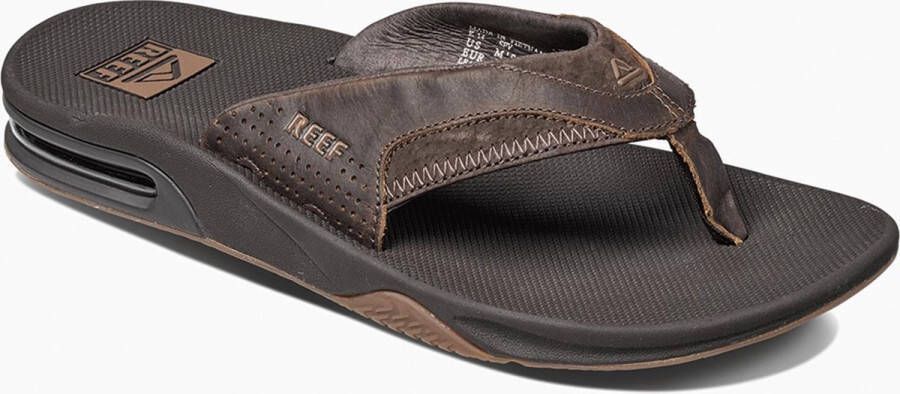 Reef Leather Fanning Heren Slippers Dark Brown